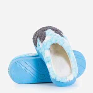 Blue women's slippers with Krystian's bunny - Footwear