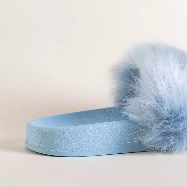 Blue women's slippers with fur Danita - Footwear