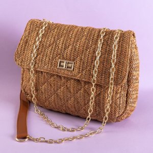 Brown braided mailbag on gold chain - Accessories