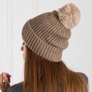 Brown hat with pompom for women - Accessories