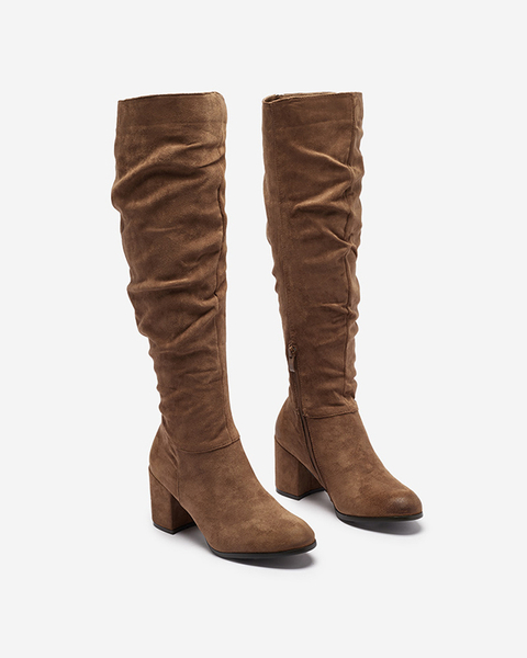 Brown women's boots on a post in brown Beroll- Footwear