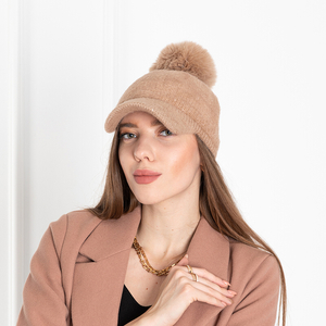 Brown women's cap with a pompom - Accessories