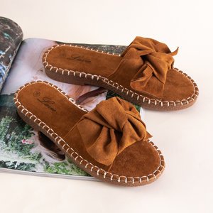 Brown women's flip-flops with bow Bonehas - Footwear