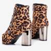 Brown women's leopard print boots on the post Leoben - Shoes