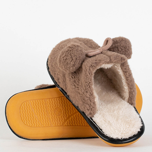Brown women's slippers with pompoms Elisse - Footwear
