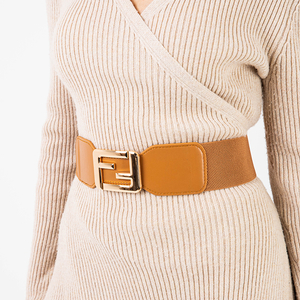 Camel elastic belt with a decorative golden buckle - Accessories