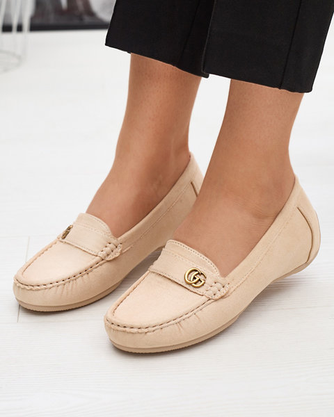 Cream women's moccasins on a low, covered wedge Lemira - Footwear