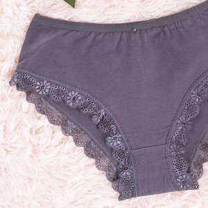 Dark gray women's panties with lace PLUS SIZE - Underwear