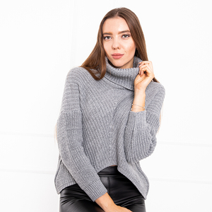 Dark gray women's turtleneck short sweater - Clothing