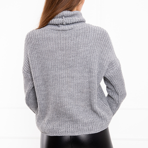 Dark gray women's turtleneck short sweater - Clothing