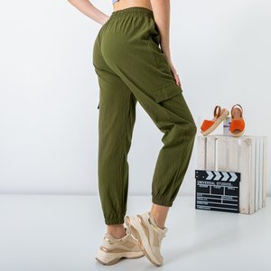 Dark green women's cargo pants PLUS SIZE - Clothing