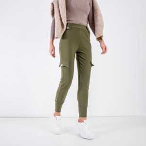 Dark green women's cargo pants with pockets - Clothing