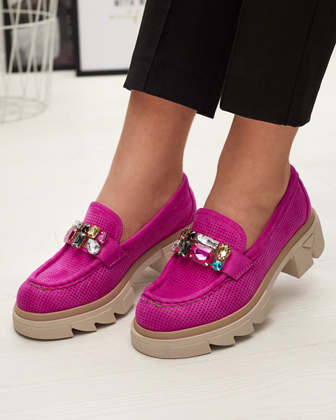 Fuchsia openwork women's moccasins with decoration Bokkso- Footwear