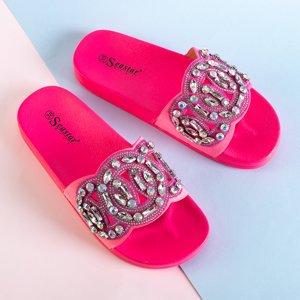 Fuchsia rubber slippers with Masandra ornaments - Footwear