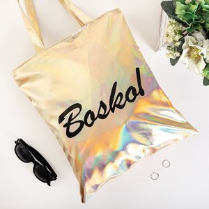 Gold holographic shoulder bag with an inscription - Accessories