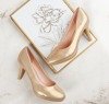 Gold pumps on a higher heel with a decorative Lumaei pattern - Footwear