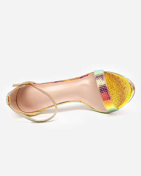 Gold women's holographic sandals on a Fasiro stiletto - Footwear