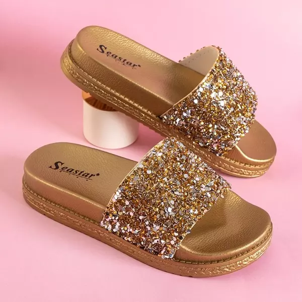Gold women's sandals with zircons Aisidora - Footwear