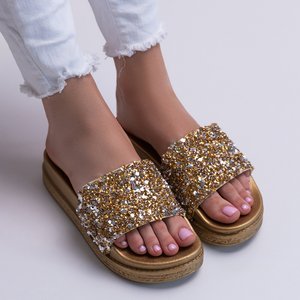 Gold women's slippers with zircons Aisidora - Footwear