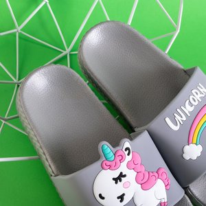 Gray children's slippers with Kayena decoration - Footwear