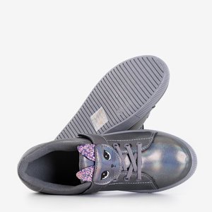 Gray children's sneakers with a Atlasana kitten - Shoes