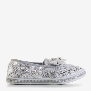 Gray lace children's slip on with silver trim Ozana - Footwear