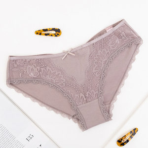 Gray women's cotton panties with lace - Underwear