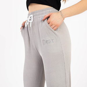 Gray women's fabric pants with a patch - Clothing