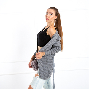 Gray women's lace-up cardigan with pockets - Clothing