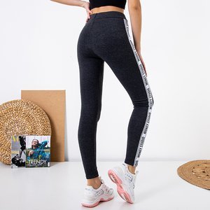 Gray women's sports leggings with stripes - Clothing
