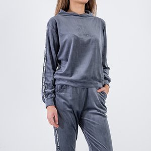 Gray women's tracksuit set with stripes with inscriptions - Clothing