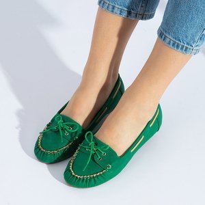 Green women's moccasins with lacing Norami - Footwear