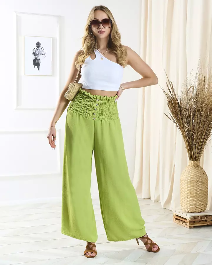 Green women's wide palazzo pants with buttons - Clothing