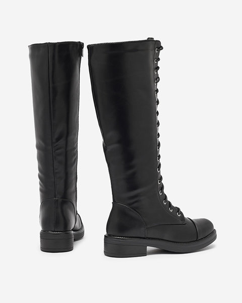 Lace-up women's knee-high boots in black Safrata- Footwear