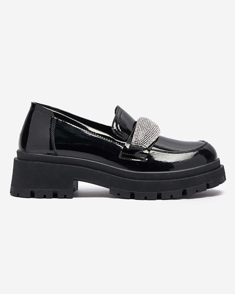 Lacquered black women's moccasins with ornament Averado- Footwear