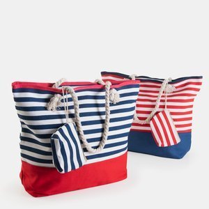 Ladies' beach bag with navy blue stripes - Accessories