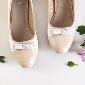 Ladies' beige and white pumps on the Paolch post - Footwear