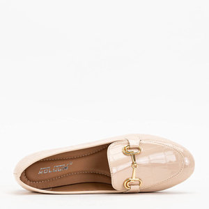 Ladies' beige lacquered loafers with Cerilla embossing - Shoes