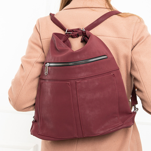 Ladies' maroon shopper bag made of matte ecological leather - Accessories