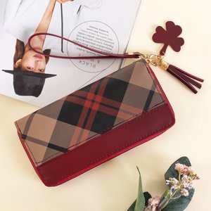 Large burgundy checkered women's wallet - Accessories