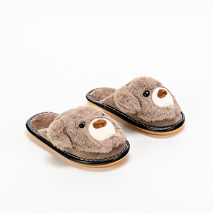Light brown children's slippers teddy bears with fur Yogi - Footwear