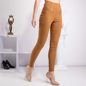 Light brown ladies' treggs with decorative zippers - Clothing