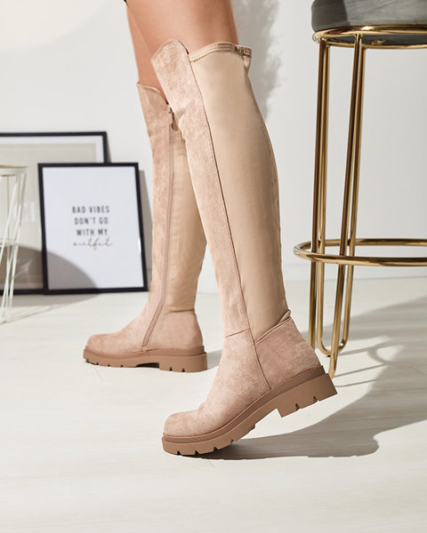 Light brown women's eco-suede knee-high boots Vexis - Footwear