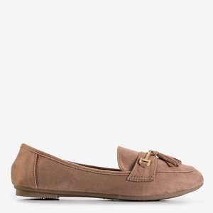 Light brown women's eco-suede loafers with Catriona fringes - Shoes