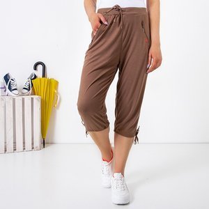 Light brown women's short pants with pockets PLUS SIZE - Clothing
