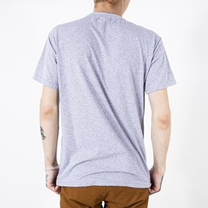 Light gray cotton men's t-shirt with a color print - Clothing