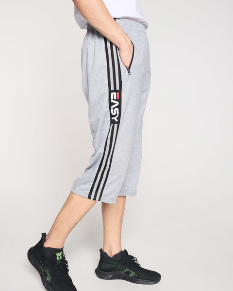 Light gray men's 3/4 sweatpants with stripes - Clothing