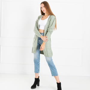 Light green ladies tied cardigan with pockets - Clothing