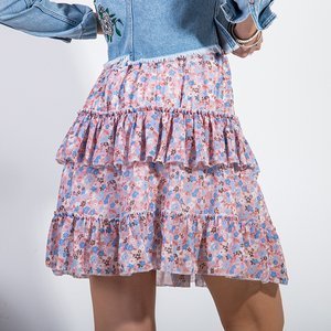 Light pink short skirt with floral frills - Clothing
