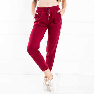 Maroon women's sweatpants with stripes - Clothing